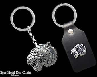 Tiger Head Keychain / Keyring All Sterling Silver or Tiger