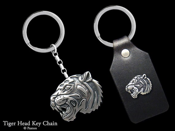 Tiger Head Keychain / Keyring All Sterling Silver or Tiger on