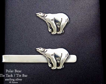 Polar Bear Tie Tack or Polar Bear Tie Bar / Tie Clip Sterling Silver