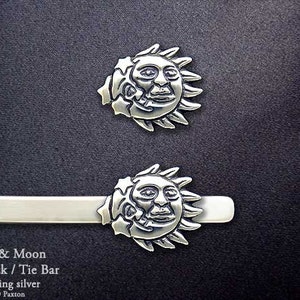 Sun Moon Tie Tack or Sun Moon Tie Bar / Tie Clip Sterling Silver