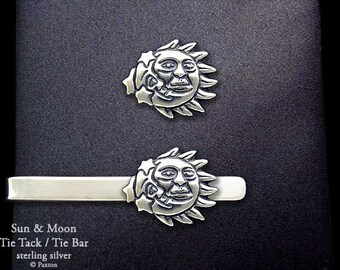 Sun Moon Tie Tack or Sun Moon Tie Bar / Tie Clip Sterling Silver