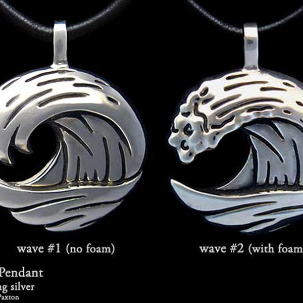 Ocean Wave Pendant Necklace Sterling Silver