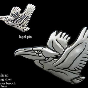 Pelican Lapel Pin or Pelican Brooch Sterling Silver