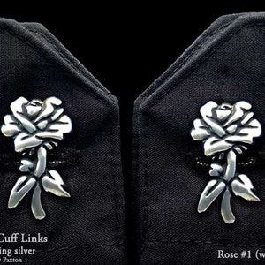 Rose Flower Cuff Links Sterling Silver