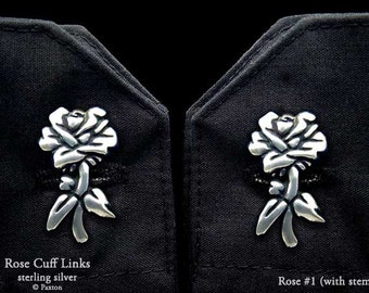 Rose Flower Cuff Links Sterling Silver