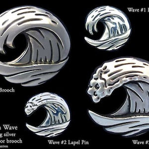 Ocean Wave Lapel Pin or Ocean wave Brooch Sterling Silver