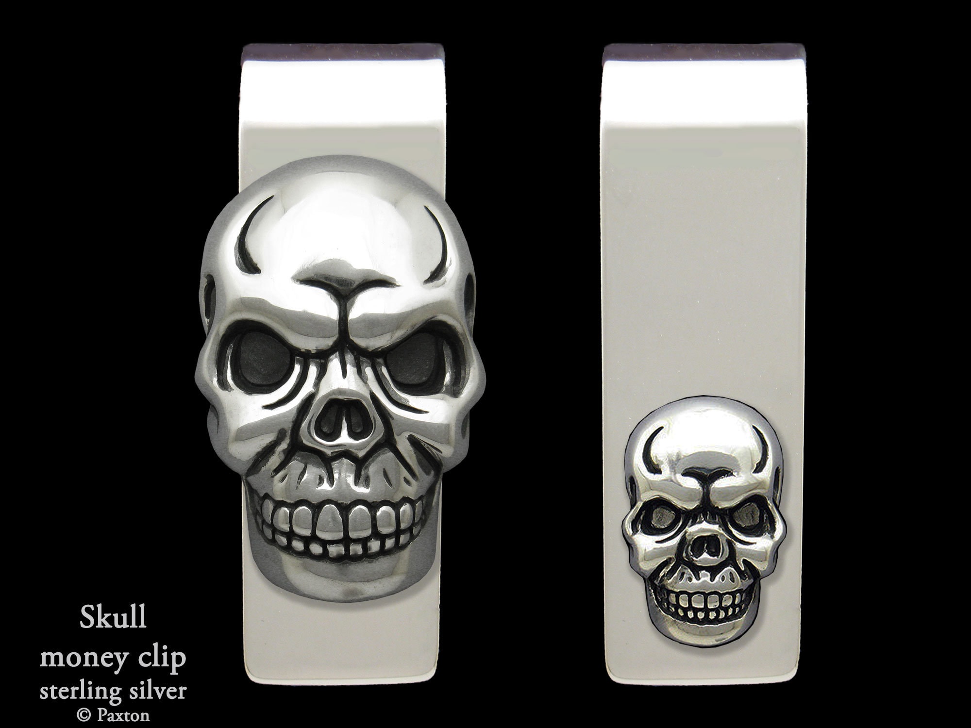 Skull Money Clip in Sterling Silver, Skeleton Skull Money Clip  