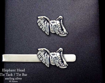 Elephant Head Tie Tack or Elephant Head Tie Bar / Tie Clip Sterling Silver