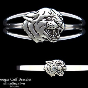 Cougar Bracelet Sterling Silver Cougar Puma Head Cuff Bracelet Handmade