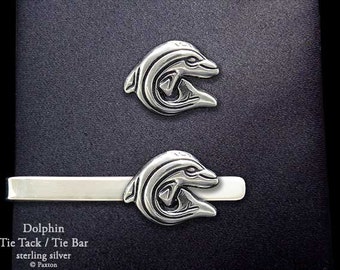 Dolphin Tie Tack or Dolphin Tie Bar / Tie Clip Sterling Silver