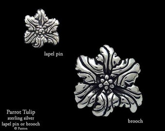 Parrot Tulip Flower Lapel Pin or Parrot Tulip Flower Brooch Sterling Silver