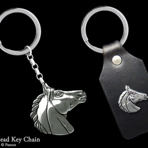 Horse Keychain / Keyring all Sterling Silver or Horse Head on Genuine Leather Key Fob