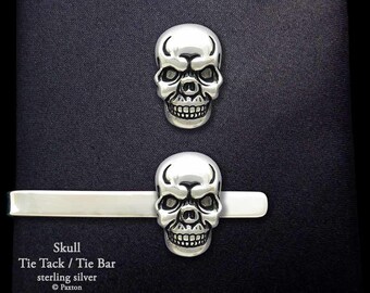 Skull Tie Tack or Skull Tie Bar / Tie Clip Sterling Silver