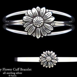 Daisy Flower Bracelet Sterling Silver Daisy Flower Cuff Bracelet Handmade
