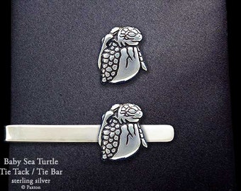 Baby Sea Turtle Tie Tack or Baby Sea Turtle Tie Bar / Tie Clip Sterling Silver