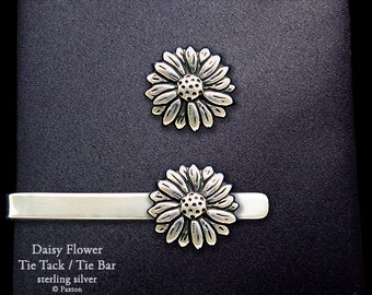 Daisy Tie Tack or Daisy Flower Tie Bar / Tie Clip Sterling Silver