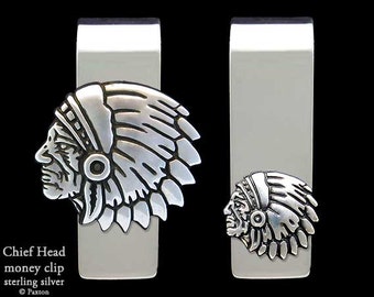 Indian Chief Head Money Clip Sterling Silver