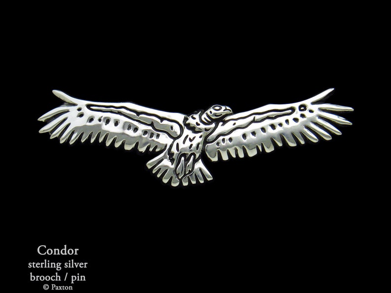 Condor Brooch Pin Sterling Silver California Condor Pin, Bird Brooch, Bird Soaring image 1