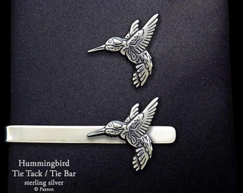 Hummmingbird Tie Tack or Hummingbird Tie Bar / Tie Clip Sterling Silver