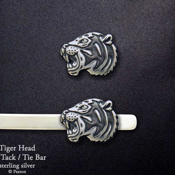 Tiger Head Tie Tack or Tiger Head Tie Bar / Tie Clip Sterling Silver