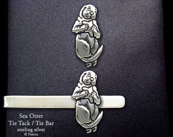 Sea Otter Tie Tack or Sea Otter Tie Bar / Tie Clip Sterling Silver