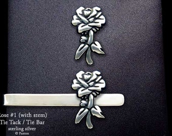 Rose Flower Tie Tack or Rose Flower Tie Bar / Tie Clip Sterling Silver