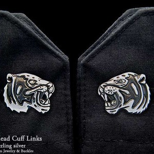 Tiger Head Cuff Links Sterling Silver image 1