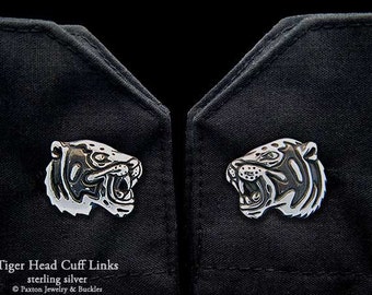 Tiger Head Cuff Links Sterling Silver
