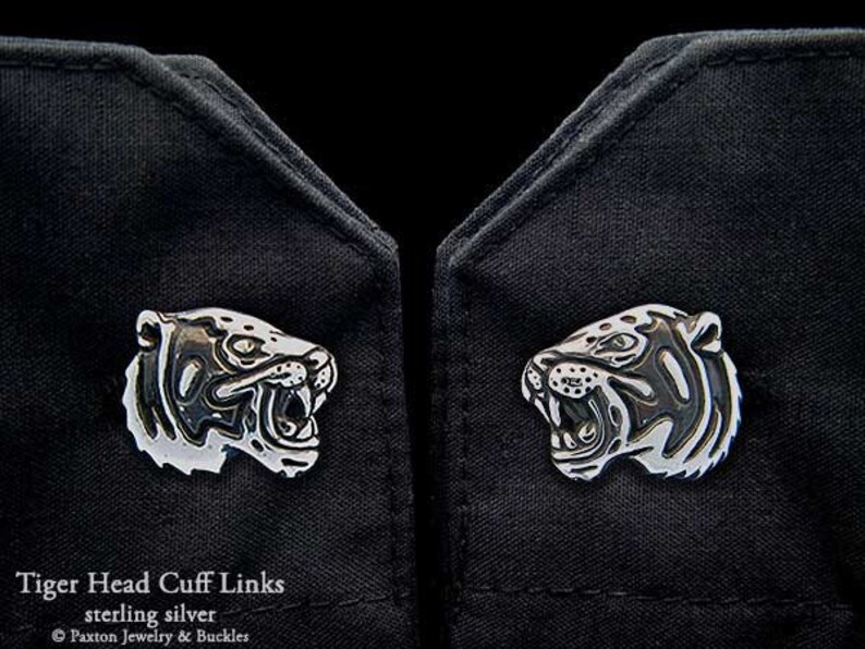 Tiger Head Cuff Links Sterling Silver image 1