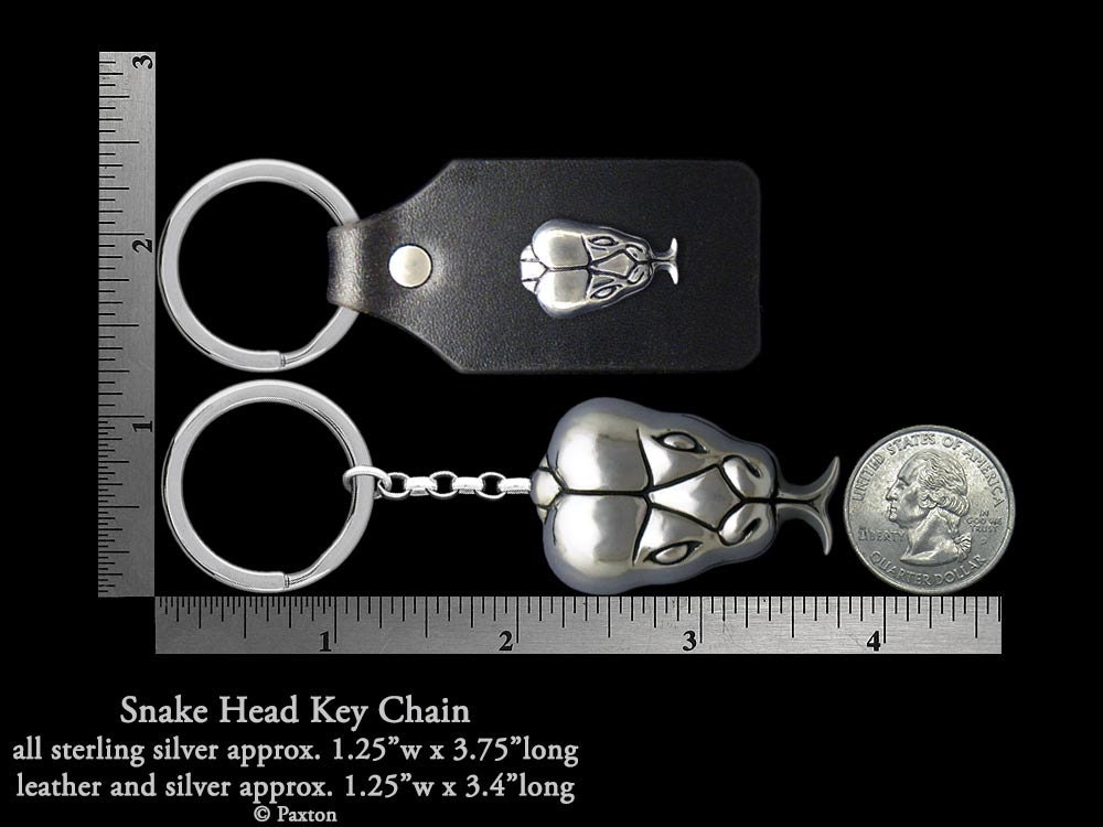 Snake Head Keychain Keyring All Sterling Silver or Snake on