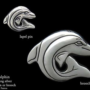 Dolphin Lapel Pin or Dolphin Brooch Sterling Silver
