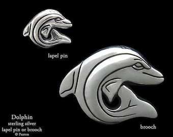 Dolphin Lapel Pin or Dolphin Brooch Sterling Silver