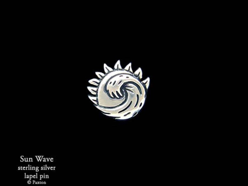 Sun Wave Lapel Pin Sterling Silver Ocean Wave Sun Pin image 1