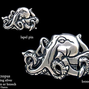 Octopus Lapel Pin or Octopus Brooch Sterling Silver image 1