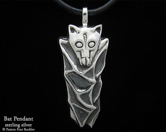 Bat Pendant Necklace Sterling Silver