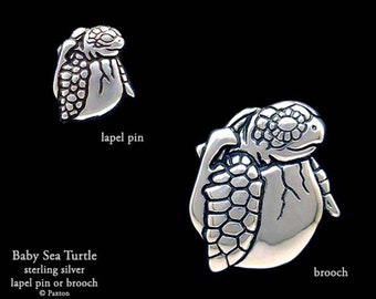 Baby Sea Turtle Lapel Pin or Baby Sea Turtle Brooch Sterling Silver