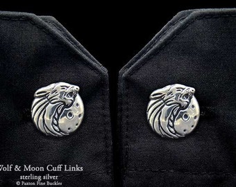 Wolf Howling with Moon Cuff Links Sterling Silver