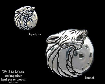 Spilla da bavero con lupo che ulula o spilla con lupo che ulula in argento sterling