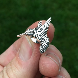 Hummingbird Lapel Pin Hummingbird Brooch Sterling Silver Humming Bird Pin, Bird Pin Brooch image 3