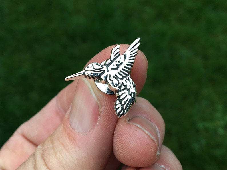 Hummingbird Lapel Pin Hummingbird Brooch Sterling Silver Humming Bird Pin, Bird Pin Brooch image 3