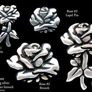 Rose Lapel Pin or Rose Brooch Sterling Silver Flower