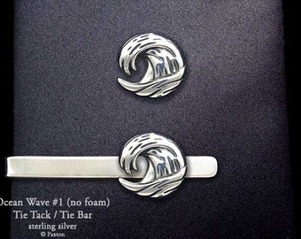 Ocean Wave Tie Tack or Ocean Wave Tie Bar / Tie Clip Sterling Silver