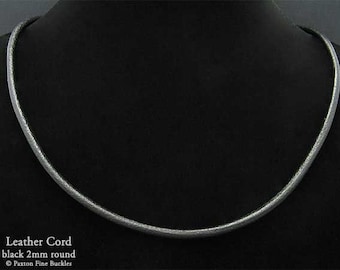 2mm Genuine Black Leather Cord Necklace with Sterling Silver Fittings - Perfect for my Charms