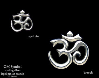 OM Symbol Lapel Pin or OM Symbol Brooch Sterling Silver Ohm Aum Yoga Meditation