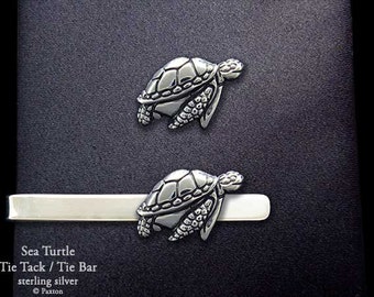 Sea Turtle Tie Tack or Sea Turtle Tie Bar / Tie Clip Sterling Silver