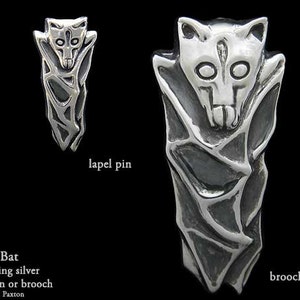 Broche de murciélago o pin de murciélago en plata de ley