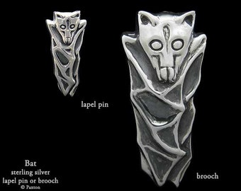 Bat Lapel Pin or Bat Brooch Sterling Silver