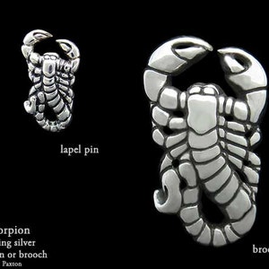 Scorpion Lapel Pin or Scorpion Brooch Scorpio Pin Sterling Silver