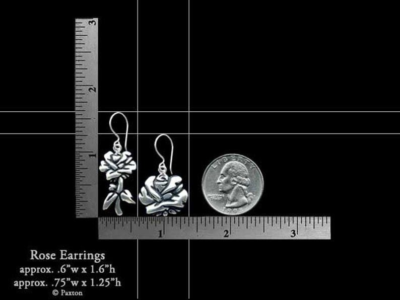 Rose Flower Earrings Sterling Silver Hand Carved & Cast Fish Hook or Post image 5