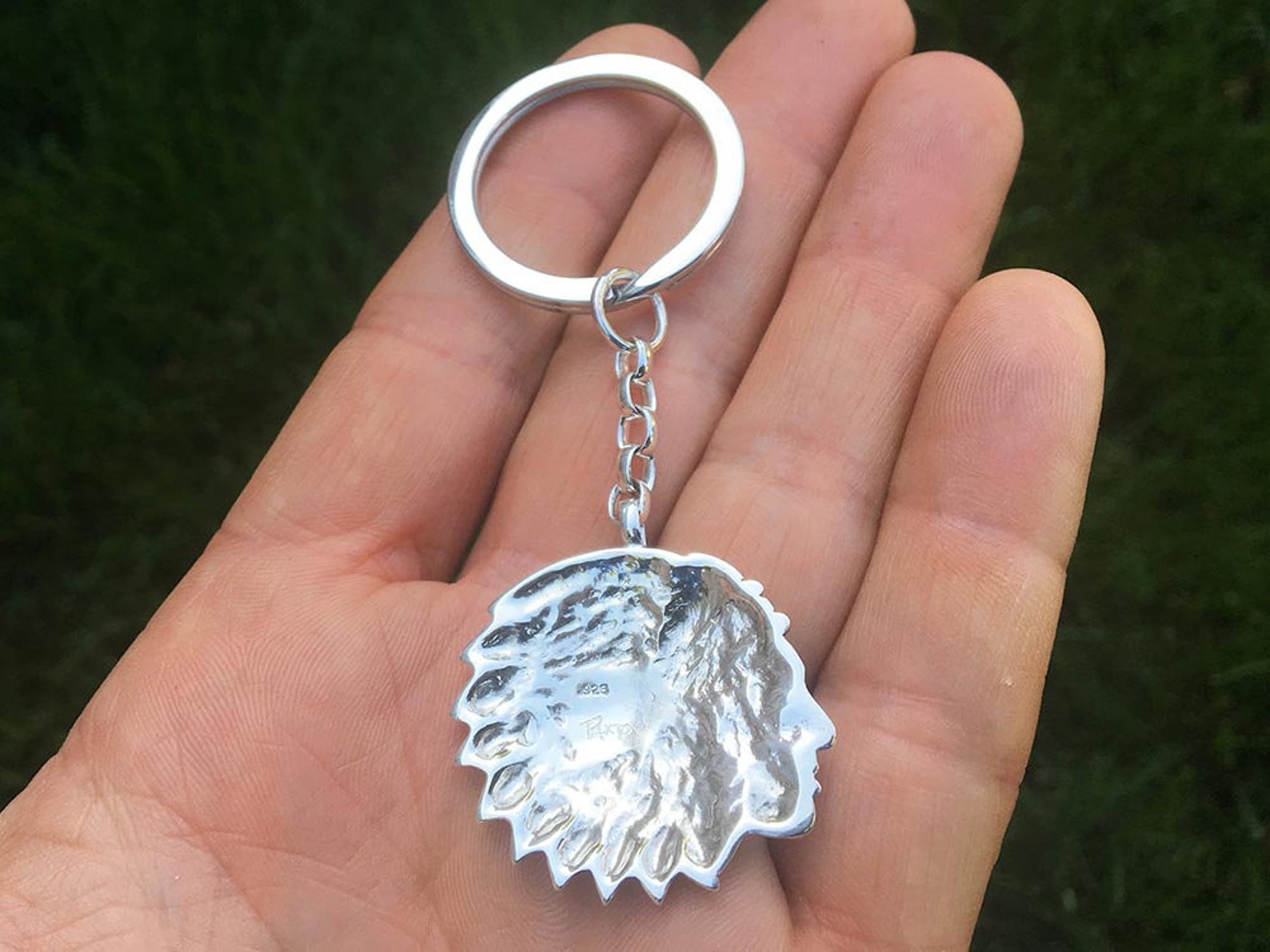 Indian Chief Head Keychain / Keyring All Sterling Silver or Etsy